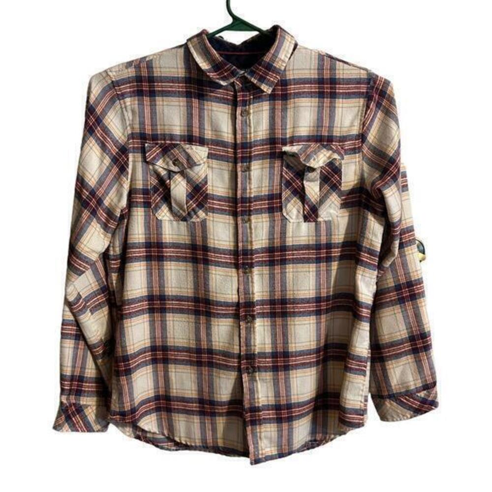 Burnside Mens Brown Plaid Flannel Long Sleeve Button Up ‎ Size X Large